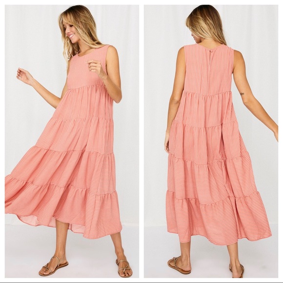 #19 Fabulous pin striped print tiered maxi dress - Picture 2 of 5